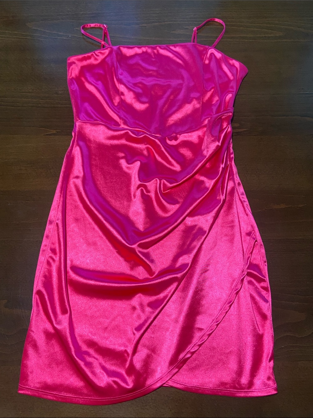 Emerald Sundae Hot Pink Satin Slip Dress, size L. Very flattering design! - Picture 6 of 16